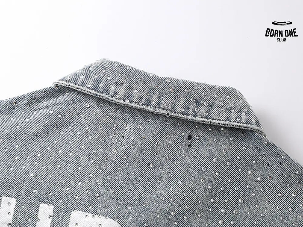 Purple Brand Personality Hotfix Rhinestone Casual Denim Jaqueta Jeans
