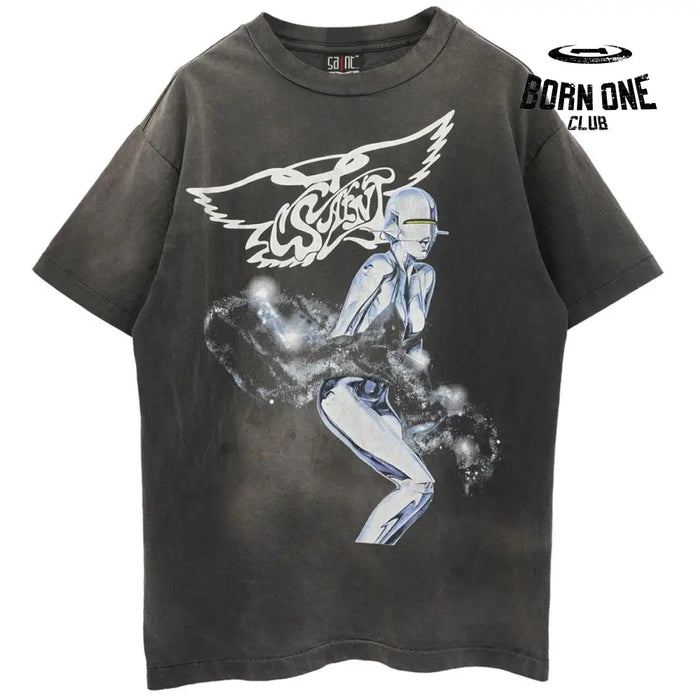 Camiseta Saint Michael Winged Robot Cinza Escuro