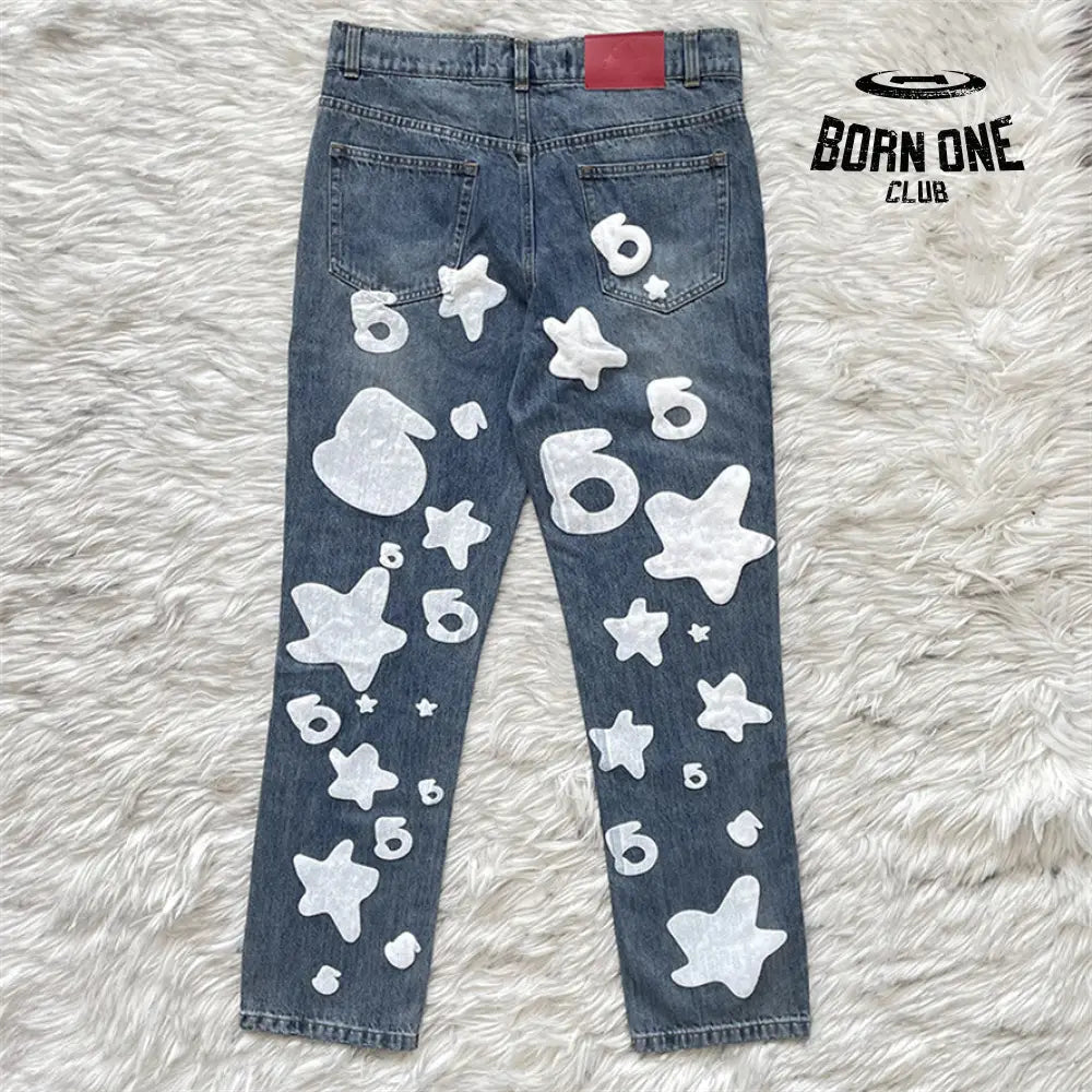 Sp5der Big Star 555 Printed Denim Pants Calça Jeans