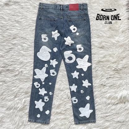 Sp5der Big Star 555 Printed Denim Pants Calça Jeans