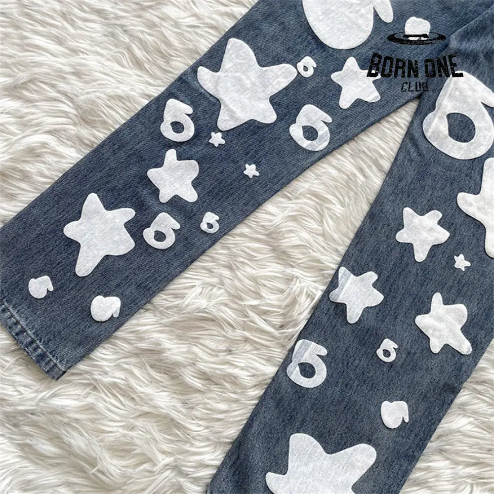 Sp5der Big Star 555 Printed Denim Pants Calça Jeans