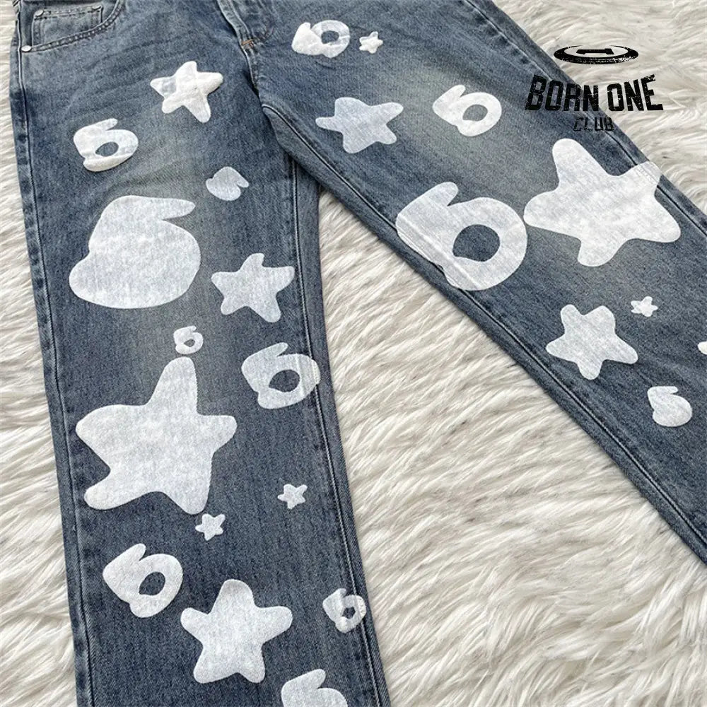 Sp5der Big Star 555 Printed Denim Pants Calça Jeans