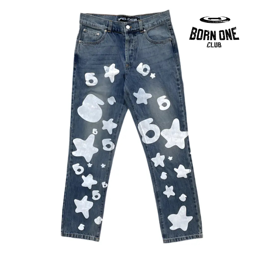 Sp5der Big Star 555 Printed Denim Pants Calça Jeans