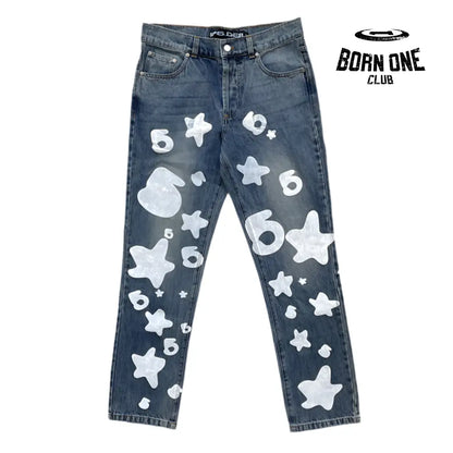 Sp5der Big Star 555 Printed Denim Pants Calça Jeans