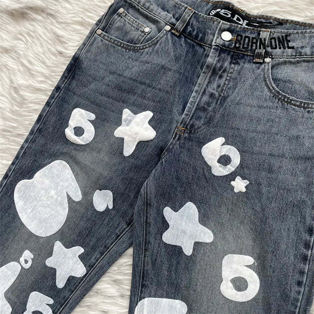 Sp5der Big Star 555 Printed Denim Pants Calça Jeans