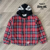 Sp5der Hooded Zip Flannel Shirt Jacket Jaqueta
