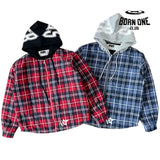 Sp5der Hooded Zip Flannel Shirt Jacket Jaqueta