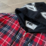 Sp5der Hooded Zip Flannel Shirt Jacket Jaqueta