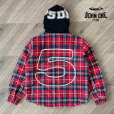 Sp5der Hooded Zip Flannel Shirt Jacket Jaqueta