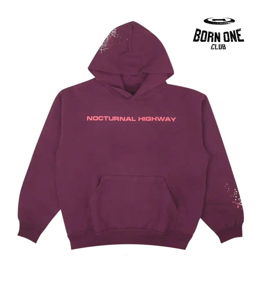 Sp5der Nocturnal Highway Hoodie Dark Purple Hoodie