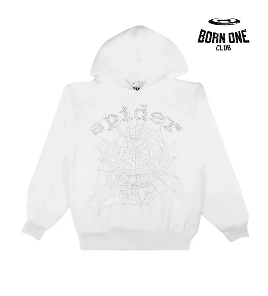 Sp5der OG Rhinestone Hoodie White Hoodie