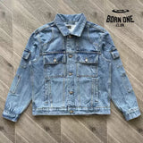 Spider denim jean jacket red logo Conjunto Jaqueta Calça