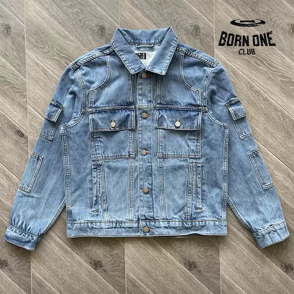 Spider denim jean jacket red logo Conjunto Jaqueta Calça