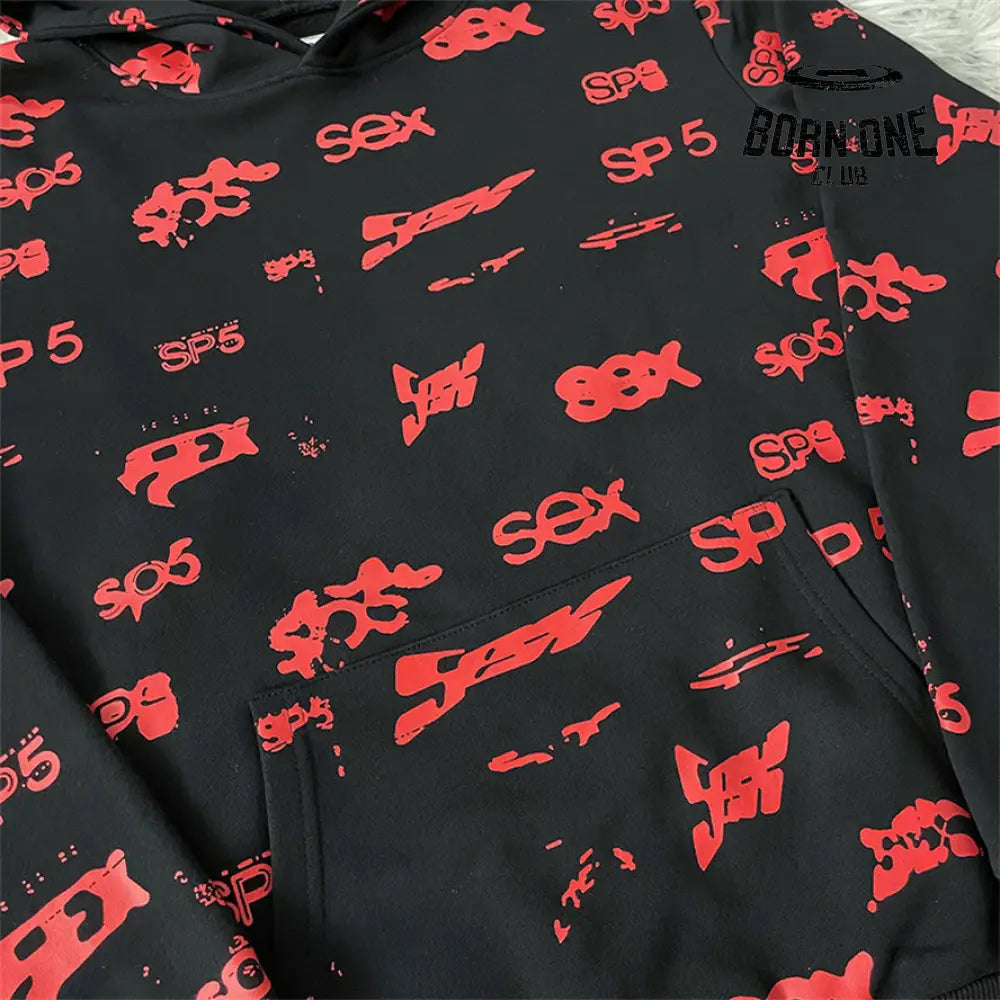 Spider Sp5der Worldwide Hoodie Black Red Moletom