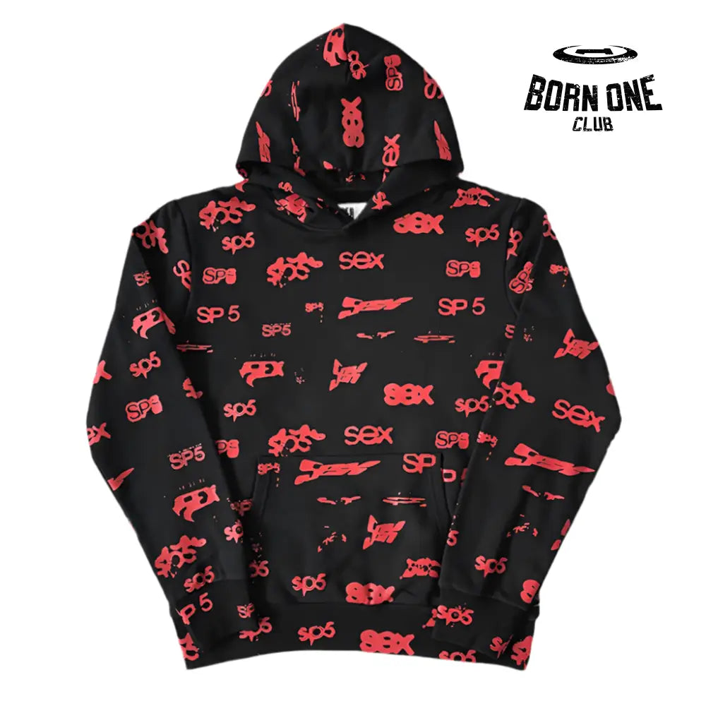 Spider Sp5der Worldwide Hoodie Black Red Moletom