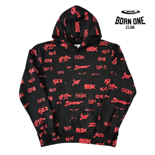 Spider Sp5der Worldwide Hoodie Black Red Moletom