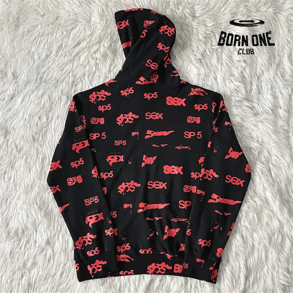 Spider Sp5der Worldwide Hoodie Black Red Moletom