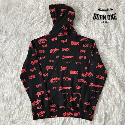 Spider Sp5der Worldwide Hoodie Black Red Moletom
