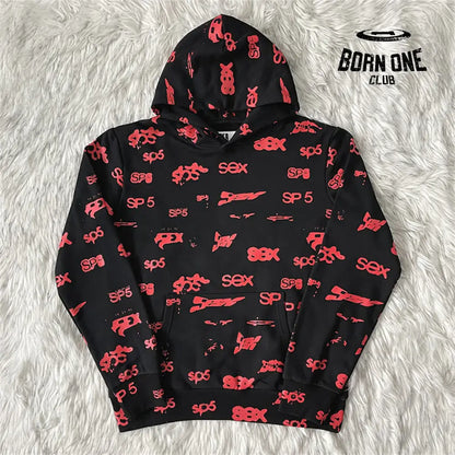 Spider Sp5der Worldwide Hoodie Black Red Moletom