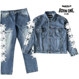Spider Worldwide denim jean jacket Conjunto Jaqueta Calça
