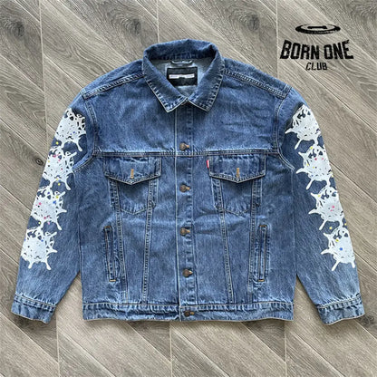 Spider Worldwide denim jean jacket Conjunto Jaqueta Calça