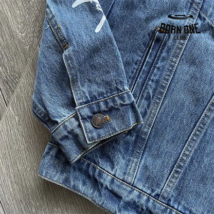 Spider Worldwide denim jean jacket Conjunto Jaqueta Calça