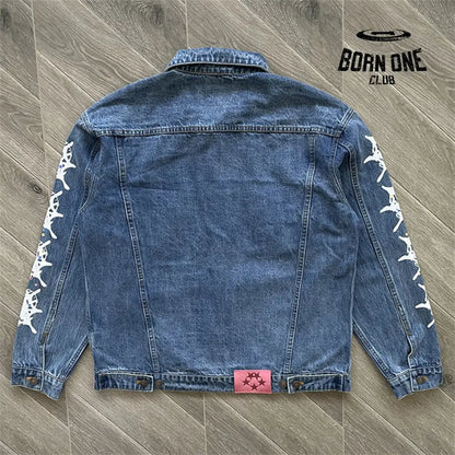 Spider Worldwide denim jean jacket Conjunto Jaqueta Calça
