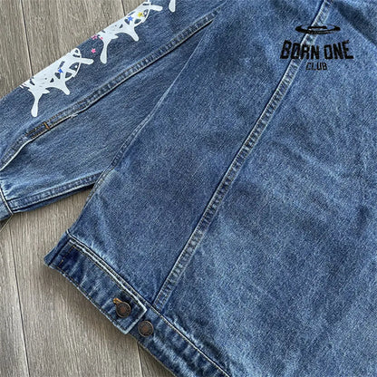 Spider Worldwide denim jean jacket Conjunto Jaqueta Calça