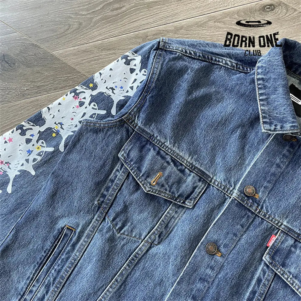Spider Worldwide denim jean jacket Conjunto Jaqueta Calça