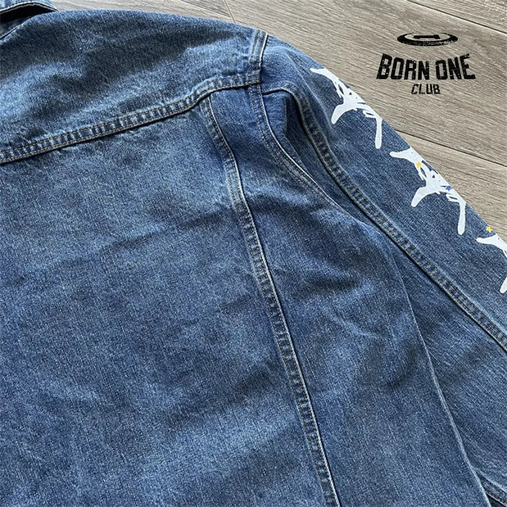 Spider Worldwide denim jean jacket Conjunto Jaqueta Calça