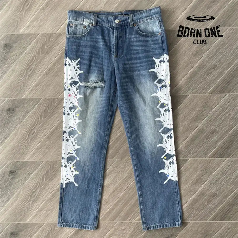 Spider Worldwide denim jean jacket Conjunto Jaqueta Calça