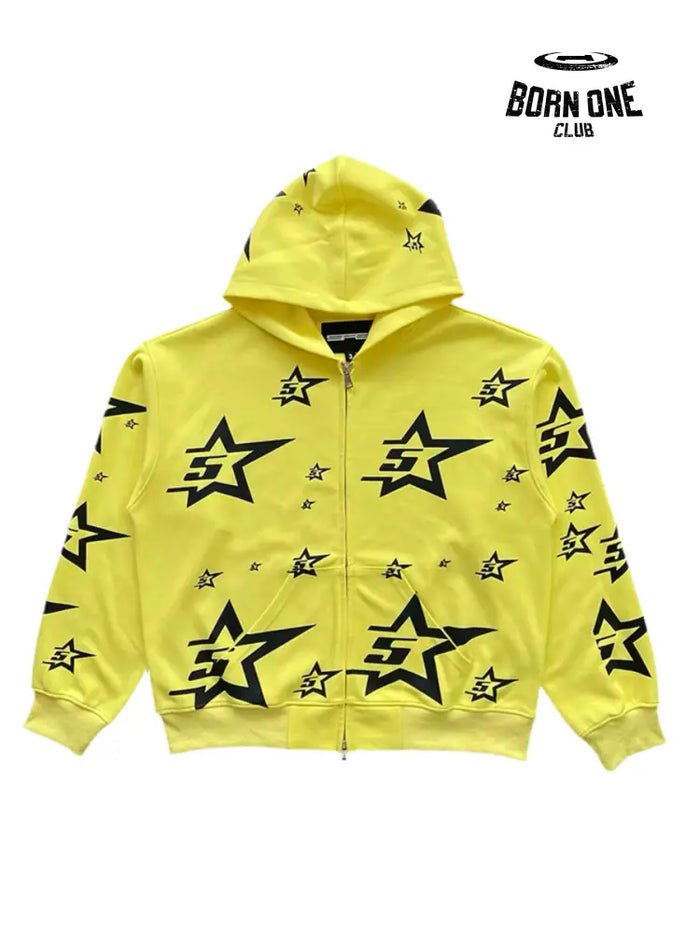 Sp5der Yellow 5-Star Zip Moletom Jaqueta Moletom