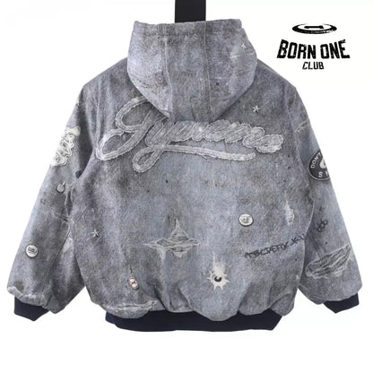 Supreme x HJR Trompe L’oeil Hooded Work Jacket in Blue Jaqueta