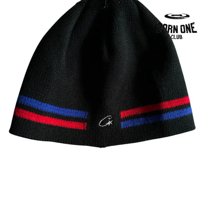 Touca Corteiz Knit Stripe Black Red Blue