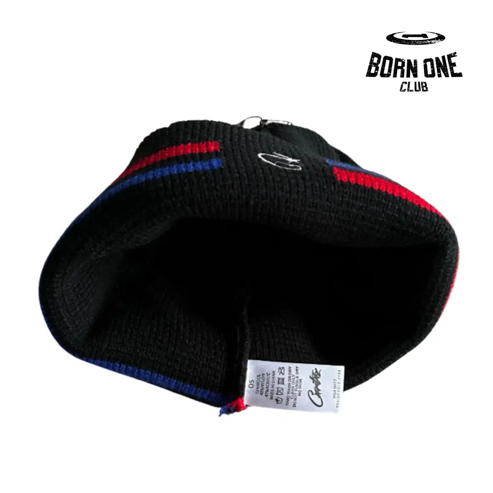 Touca Corteiz Knit Stripe Black Red Blue