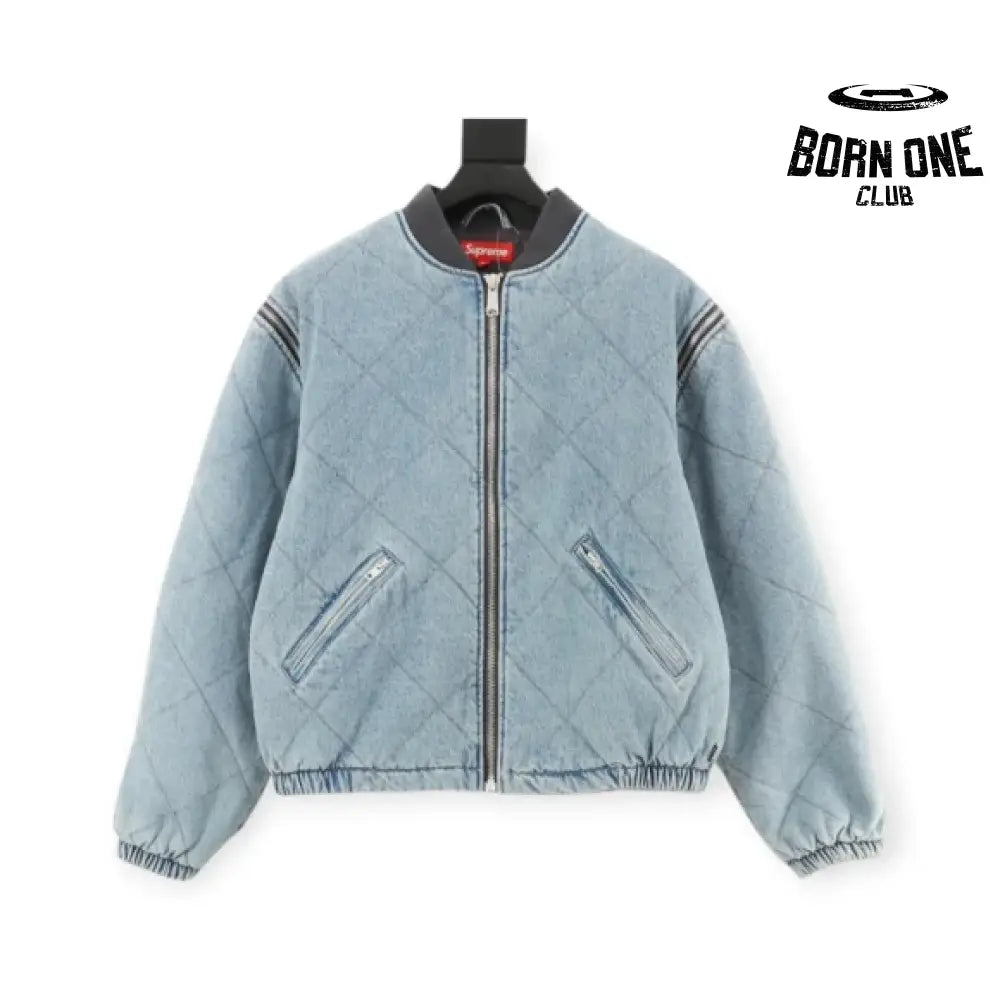 Supreme Zip-Off Sleeve Quilted Bomber Jaqueta Denim
