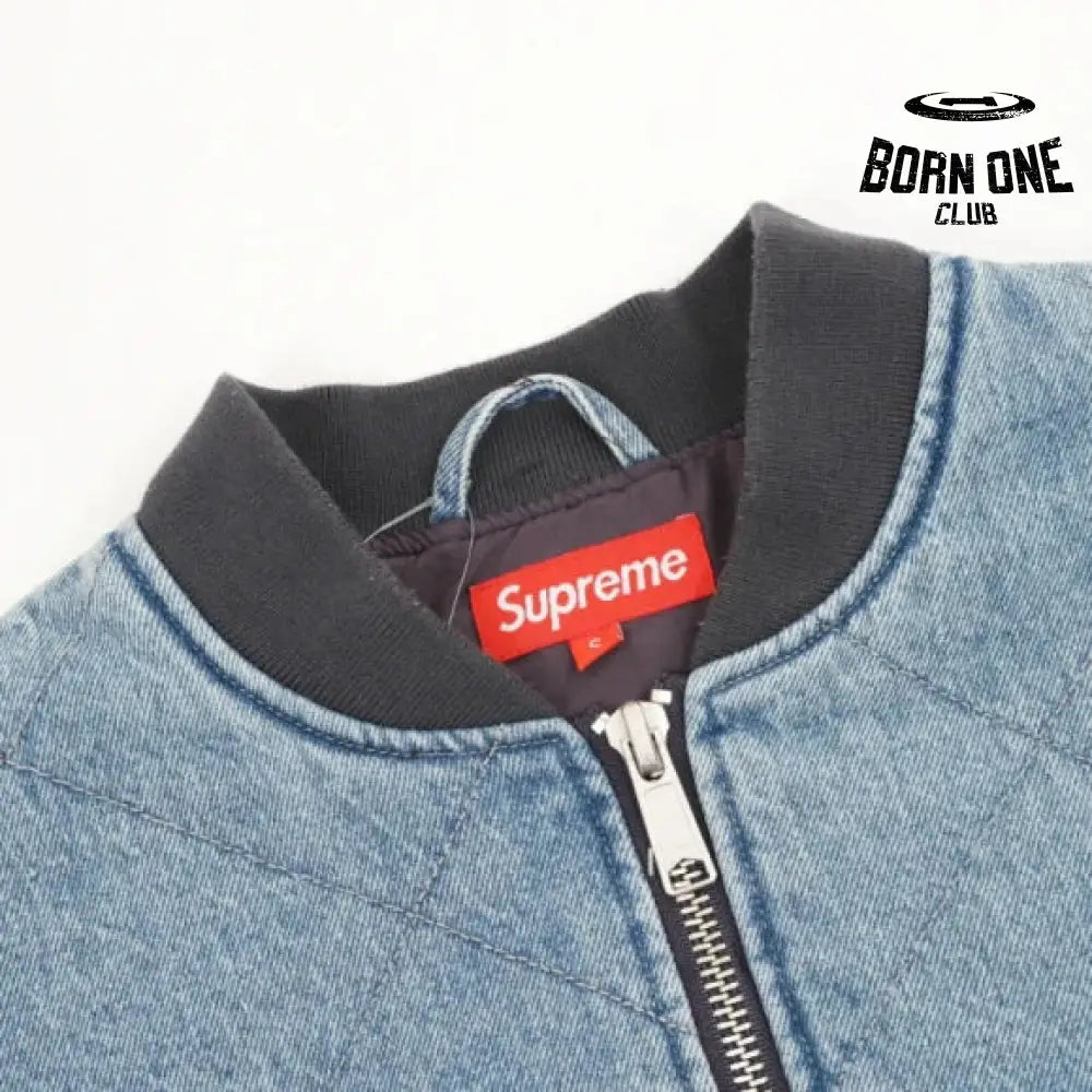 Supreme Zip-Off Sleeve Quilted Bomber Jaqueta Denim